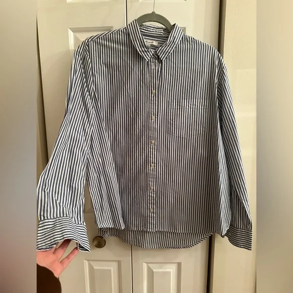 Madewell 100\% Cotton Stripe Classic Button-Down Shirt | Quiet Luxury. Size L - Picture 5 of 11